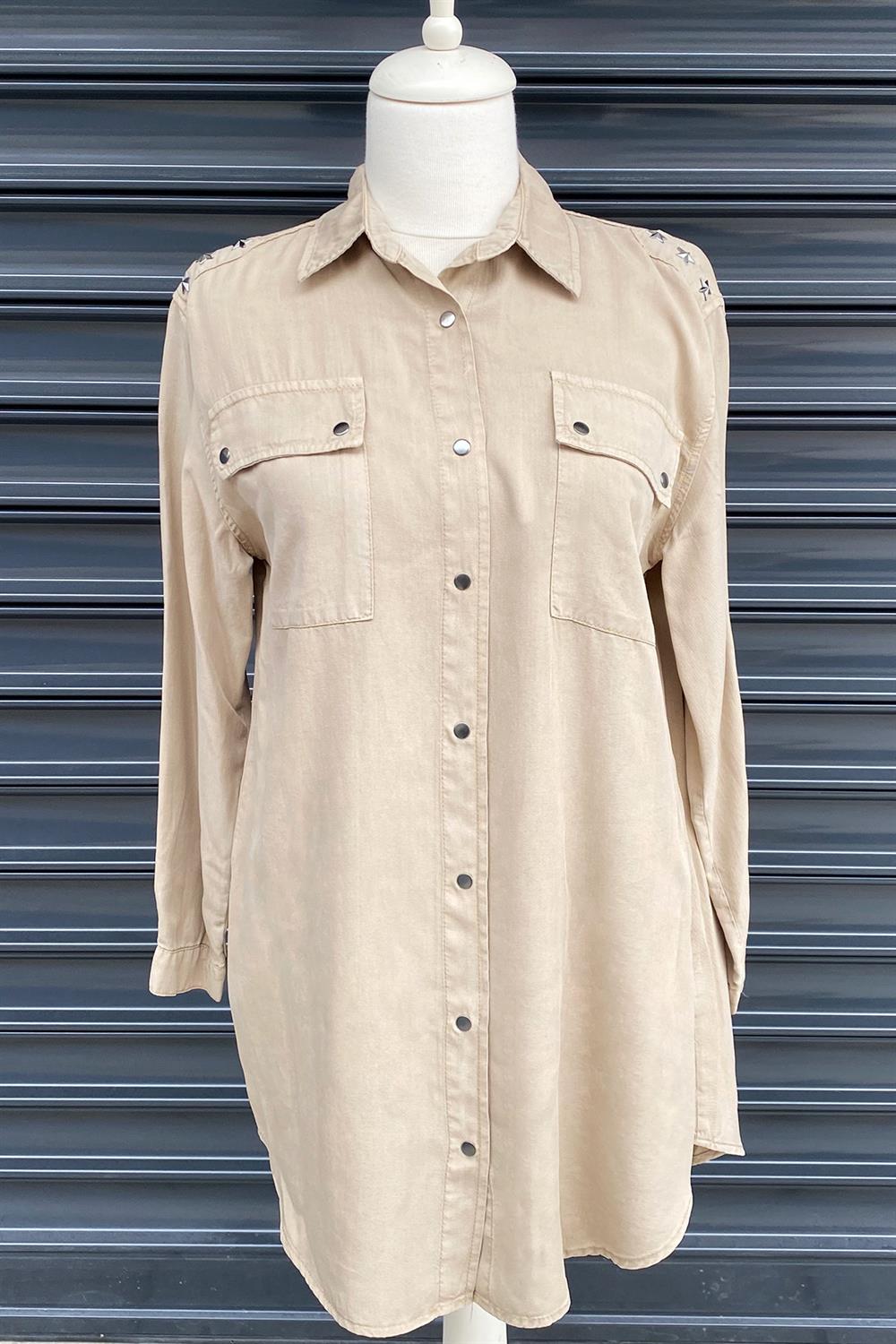 Lale Butik Tensel Gömlek Tunik 6895 Bej