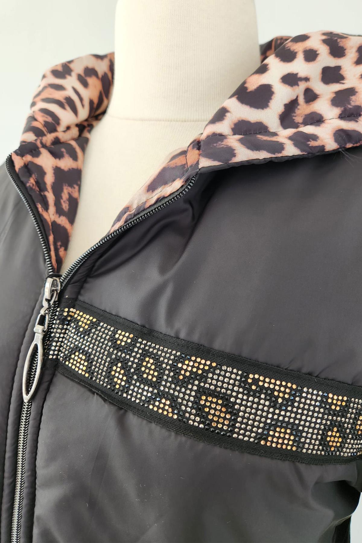 Leopar Desenli Kap 17604 Endiva Kaban Mont Siyah