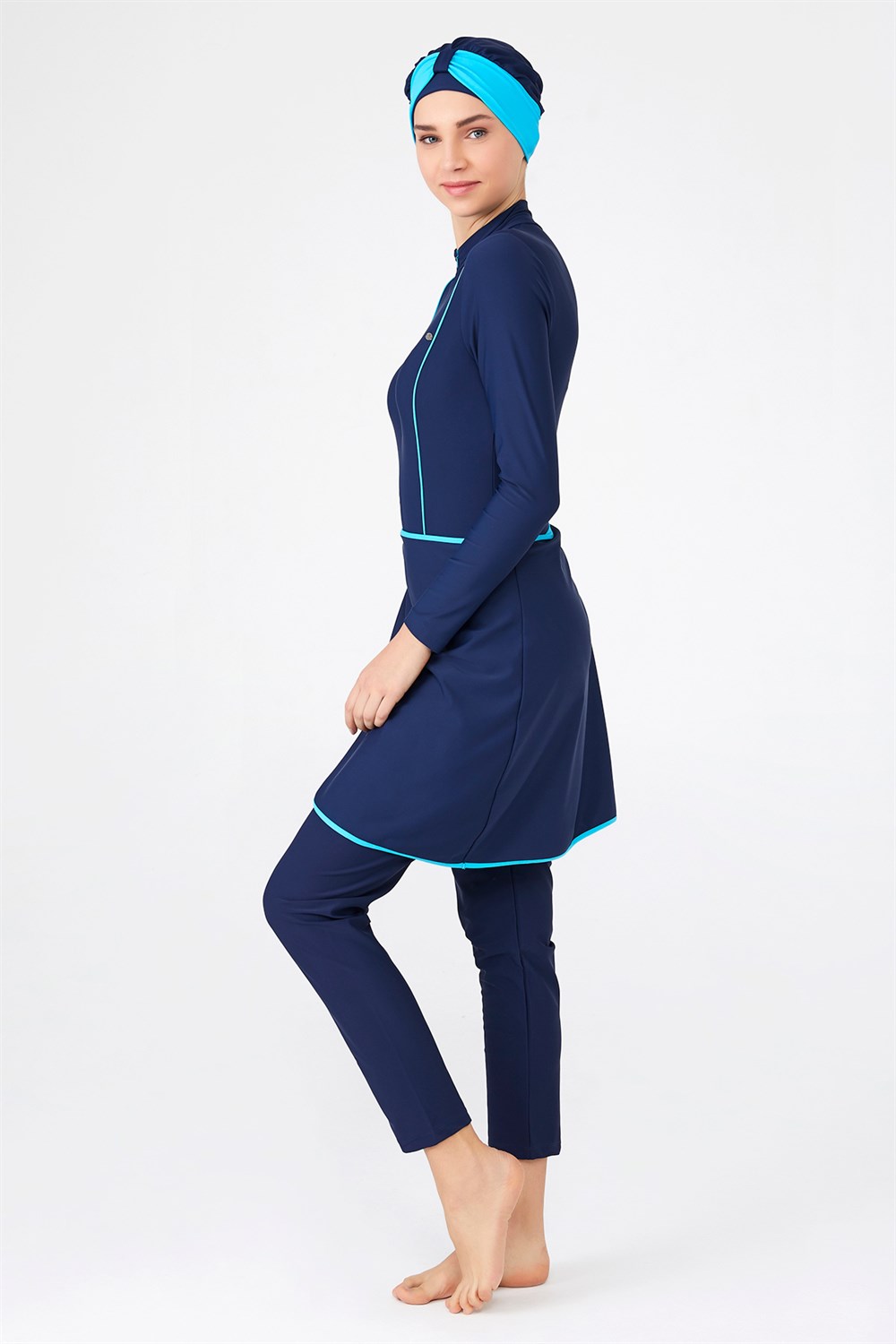 Likralı 3'lü Yüzücü Tesettür Mayo 4209 Lacivert