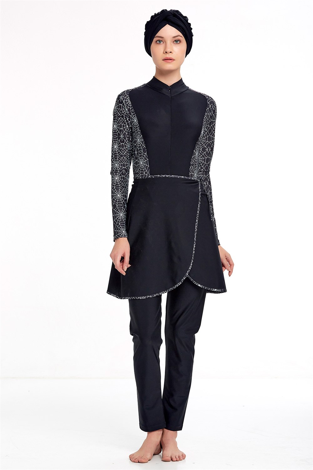 Likralı 3'lü Yüzücü Tesettür Mayo 4358 Siyah