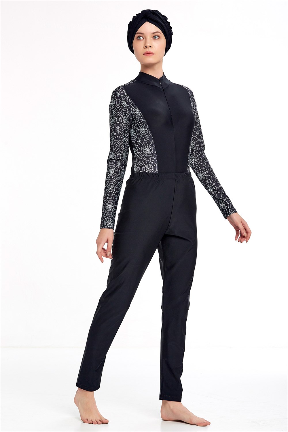 Likralı 3'lü Yüzücü Tesettür Mayo 4358 Siyah