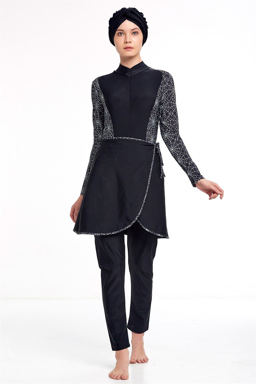 Likralı 3'lü Yüzücü Tesettür Mayo 4358 Siyah