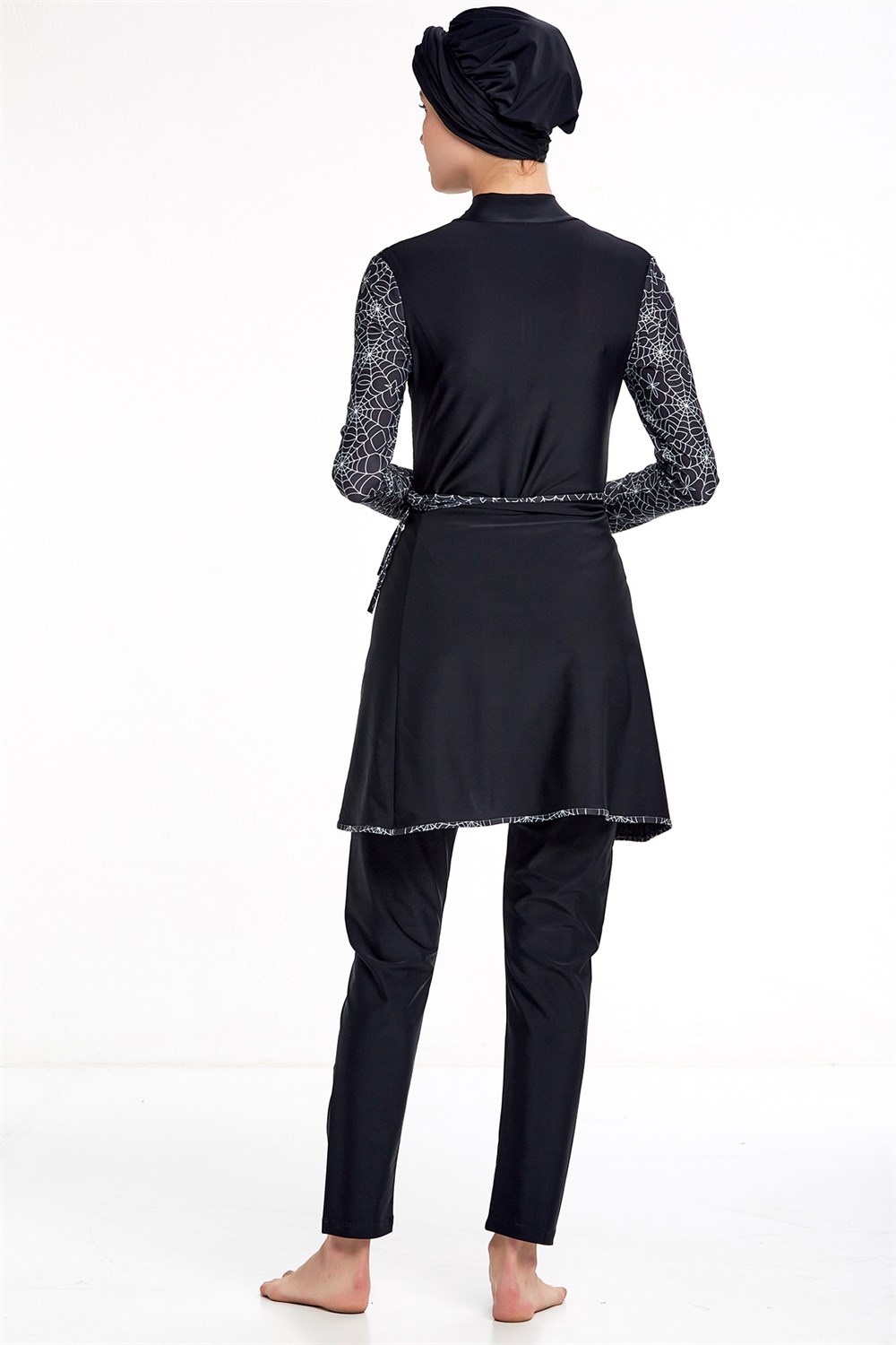 Likralı 3'lü Yüzücü Tesettür Mayo 4358 Siyah