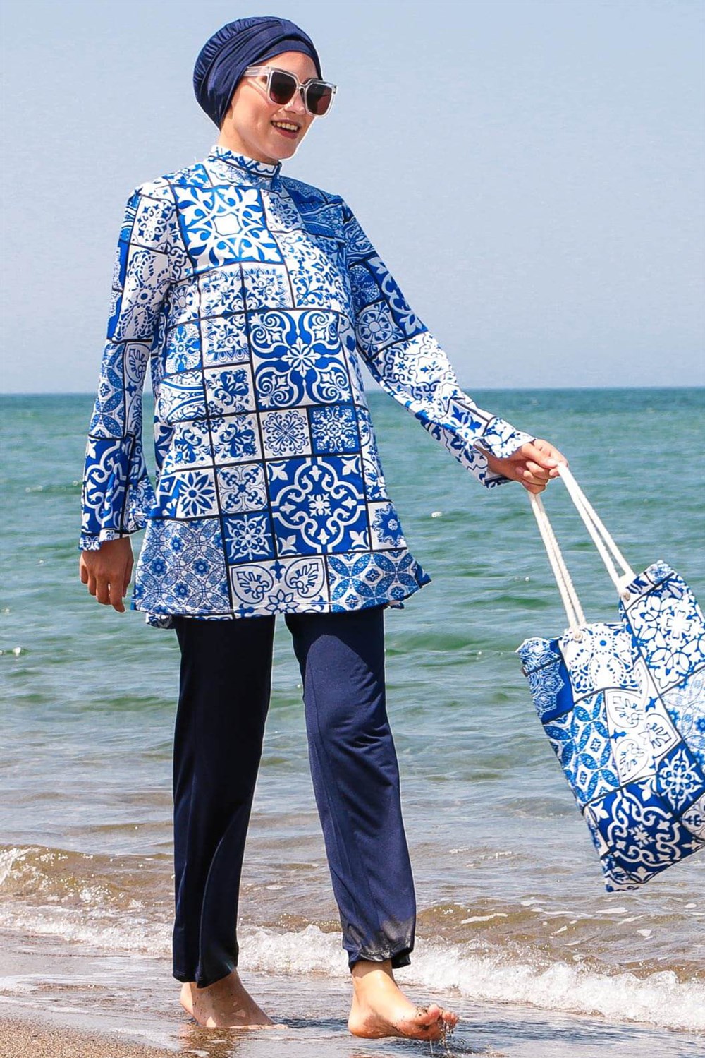 Likralı Çini Desen Tam Kapalı Tesettür Mayo 1950