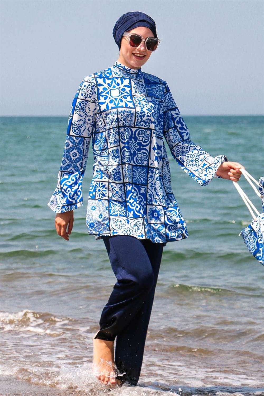 Likralı Çini Desen Tam Kapalı Tesettür Mayo 1950