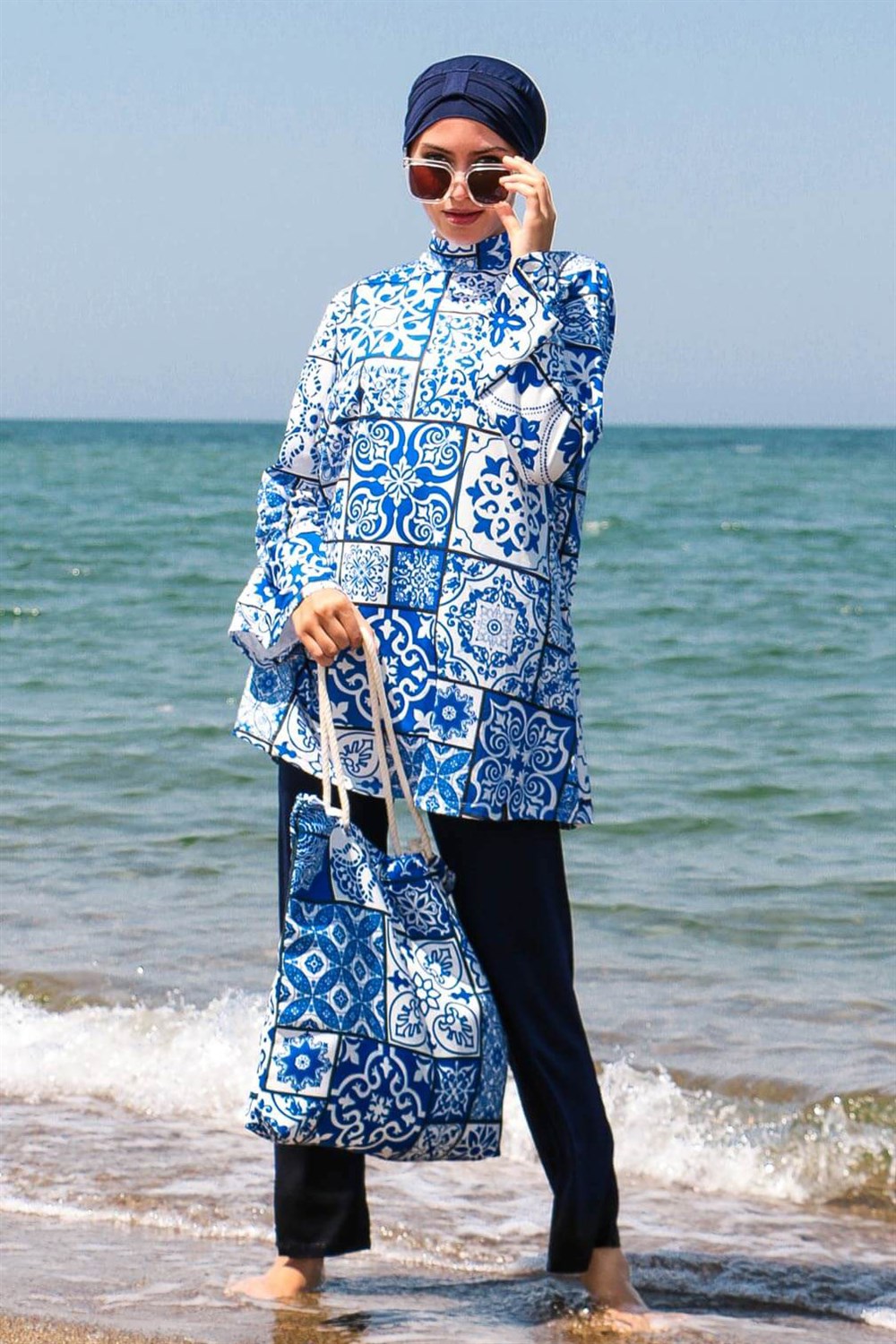 Likralı Çini Desen Tam Kapalı Tesettür Mayo 1950