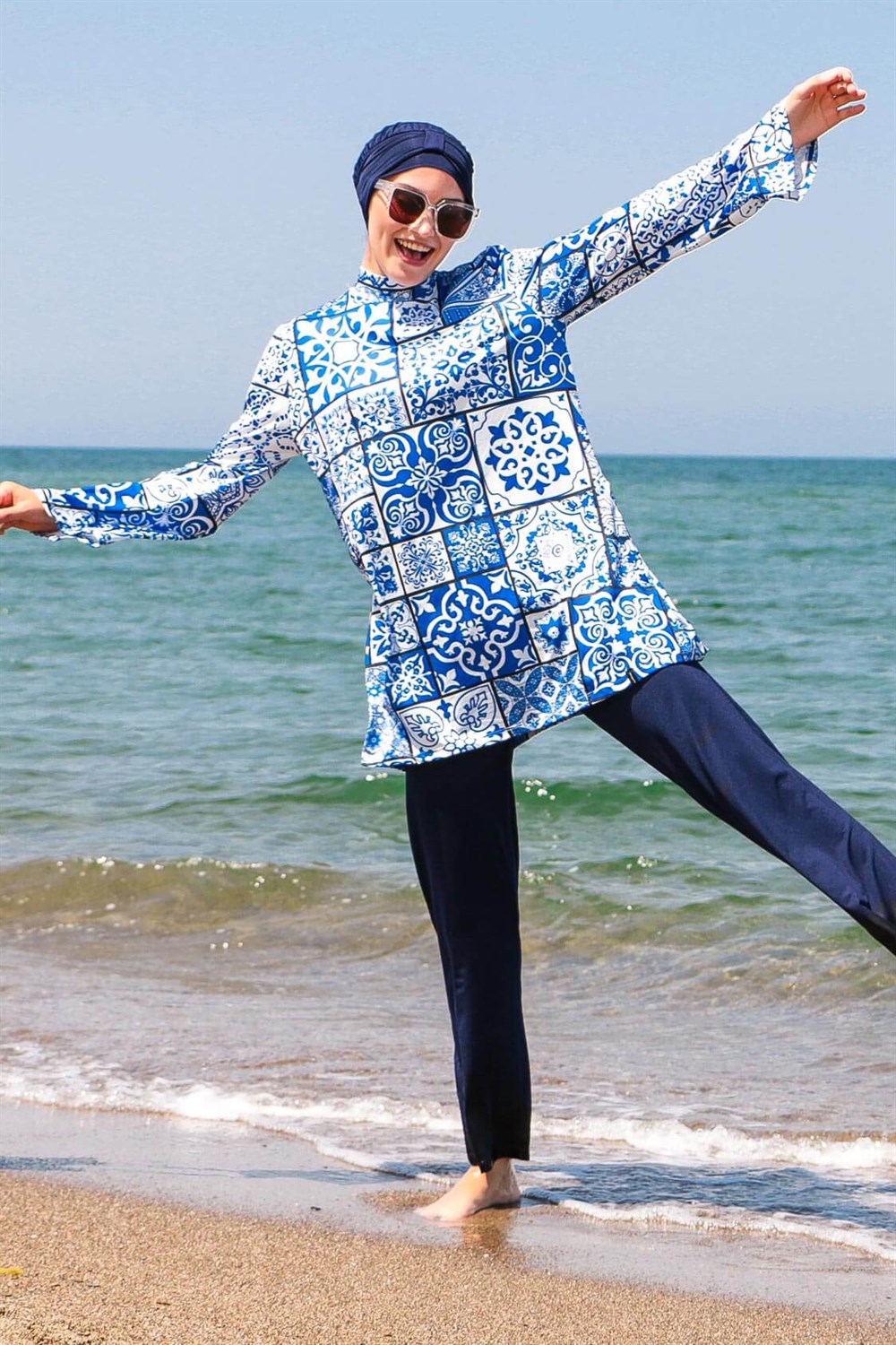 Likralı Çini Desen Tam Kapalı Tesettür Mayo 1950