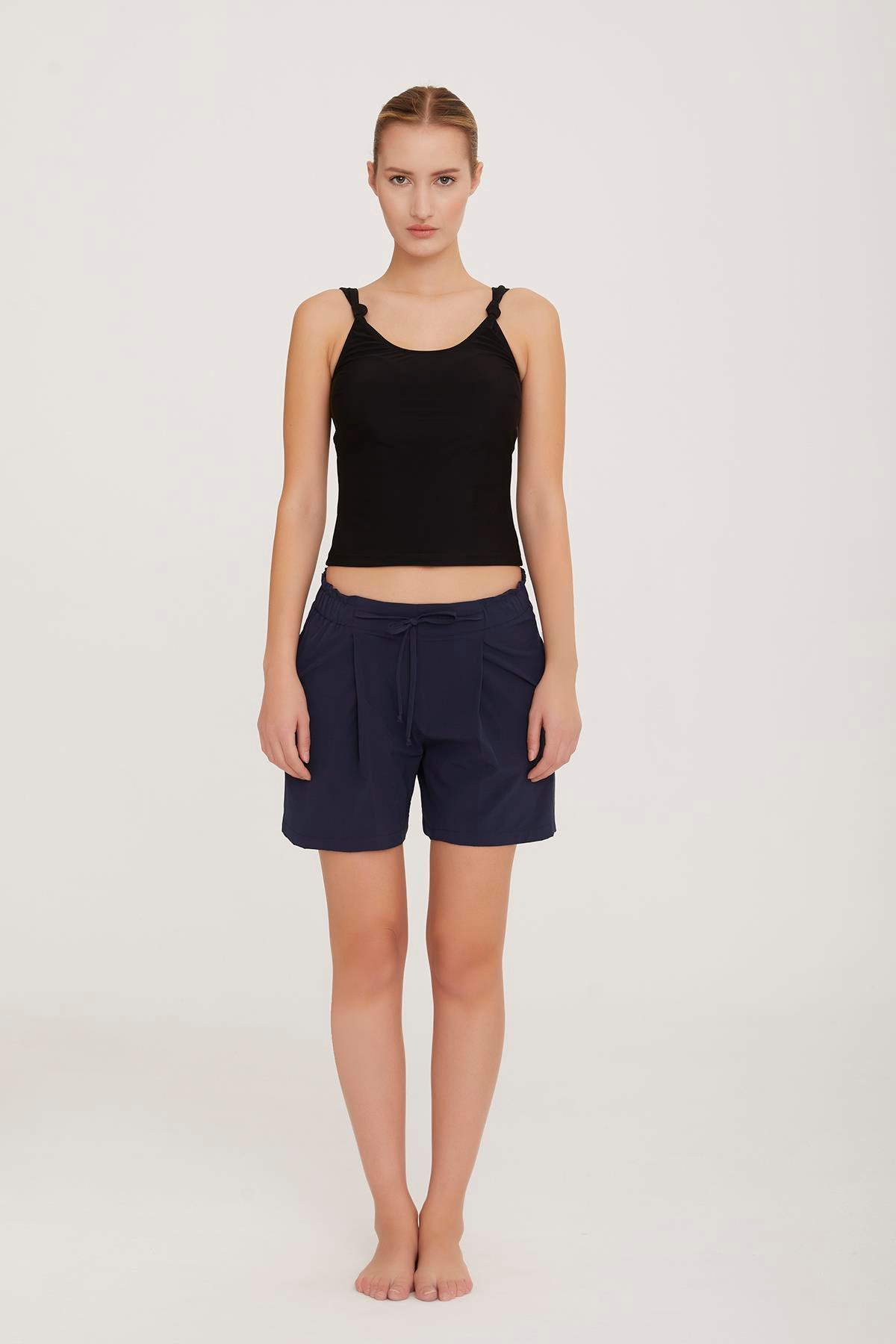 Likralı Kadın Deniz Havuz Mayo Şortu Cass S033 Koyu Lacivert Remsa Mayo