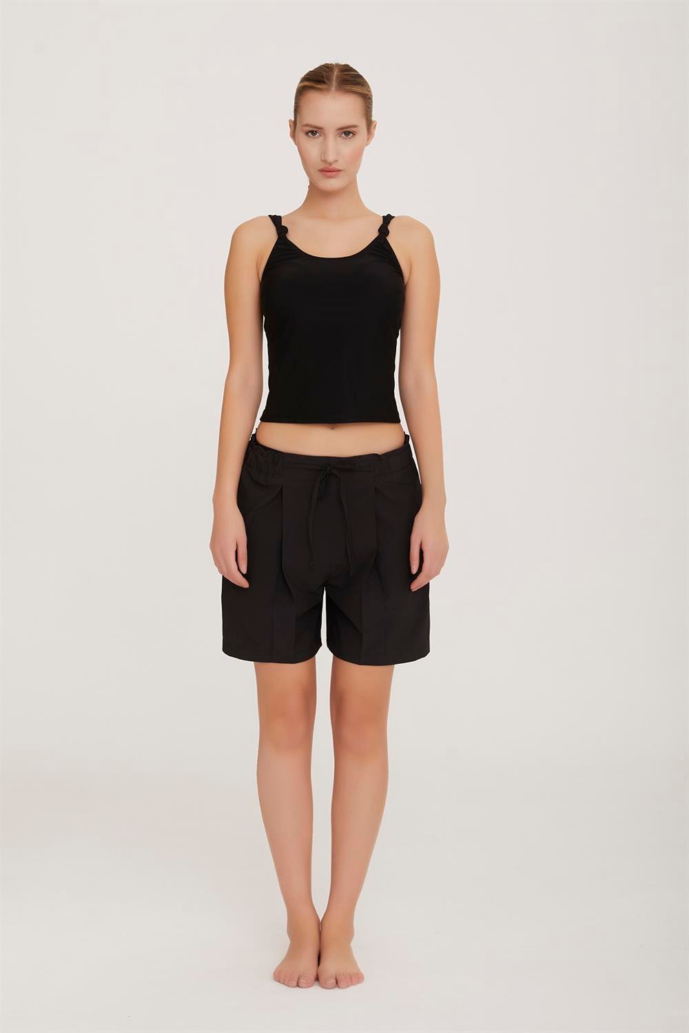 Likralı Kadın Deniz Havuz Mayo Şortu Cass S033 Siyah Remsa Mayo