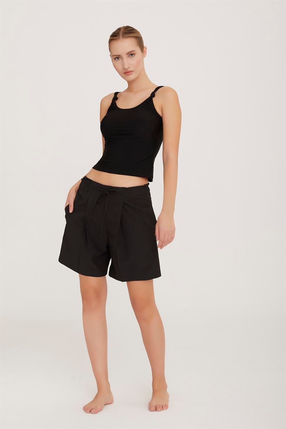 Likralı Kadın Deniz Havuz Mayo Şortu Cass S033 Siyah Remsa Mayo