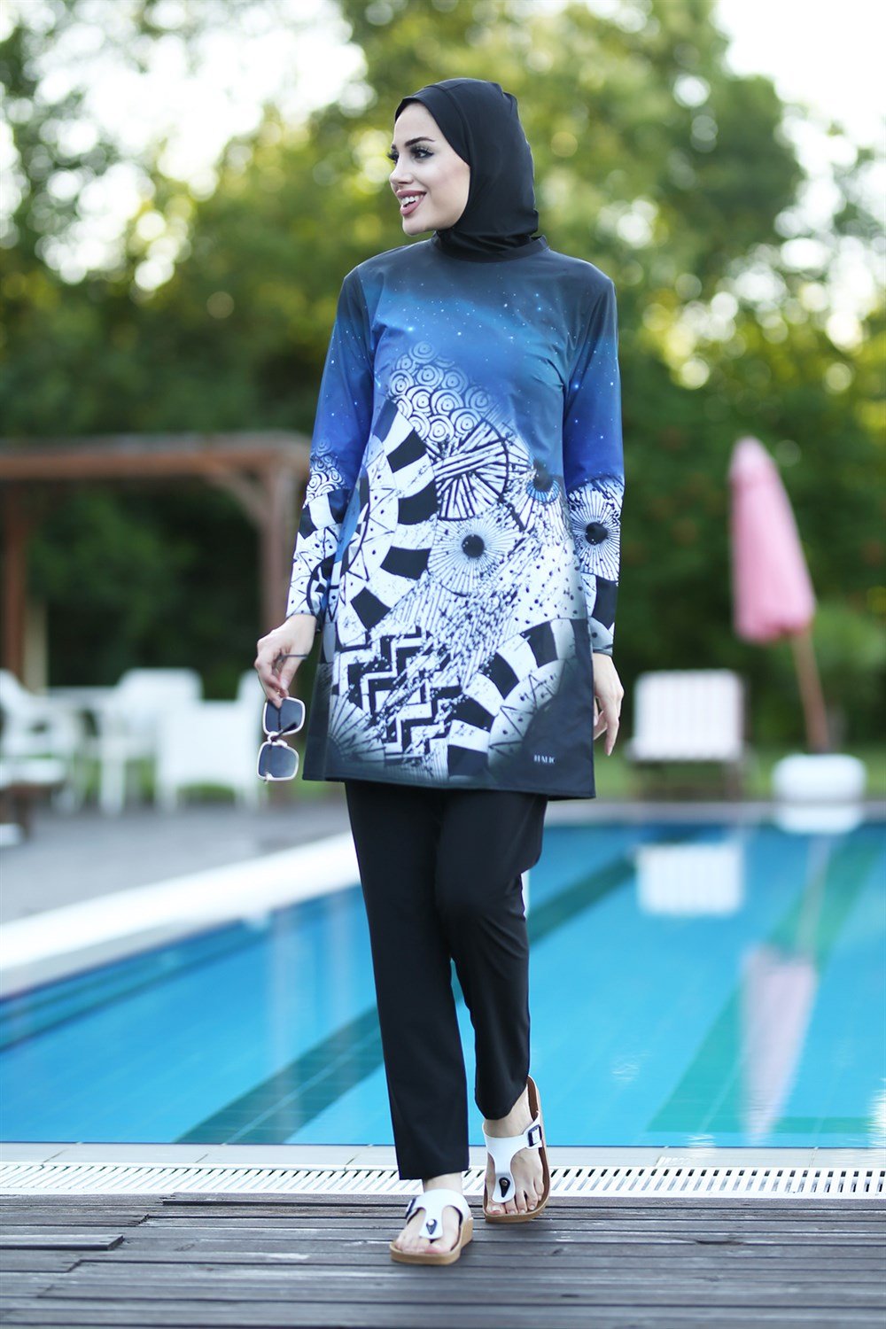 Likralı Sportif Tam Kapalı Yaz Gecesi Tesettür Mayo