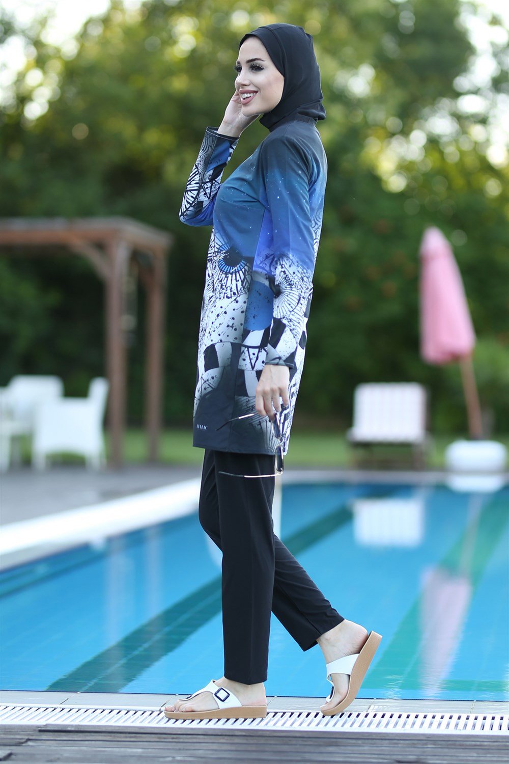 Likralı Sportif Tam Kapalı Yaz Gecesi Tesettür Mayo