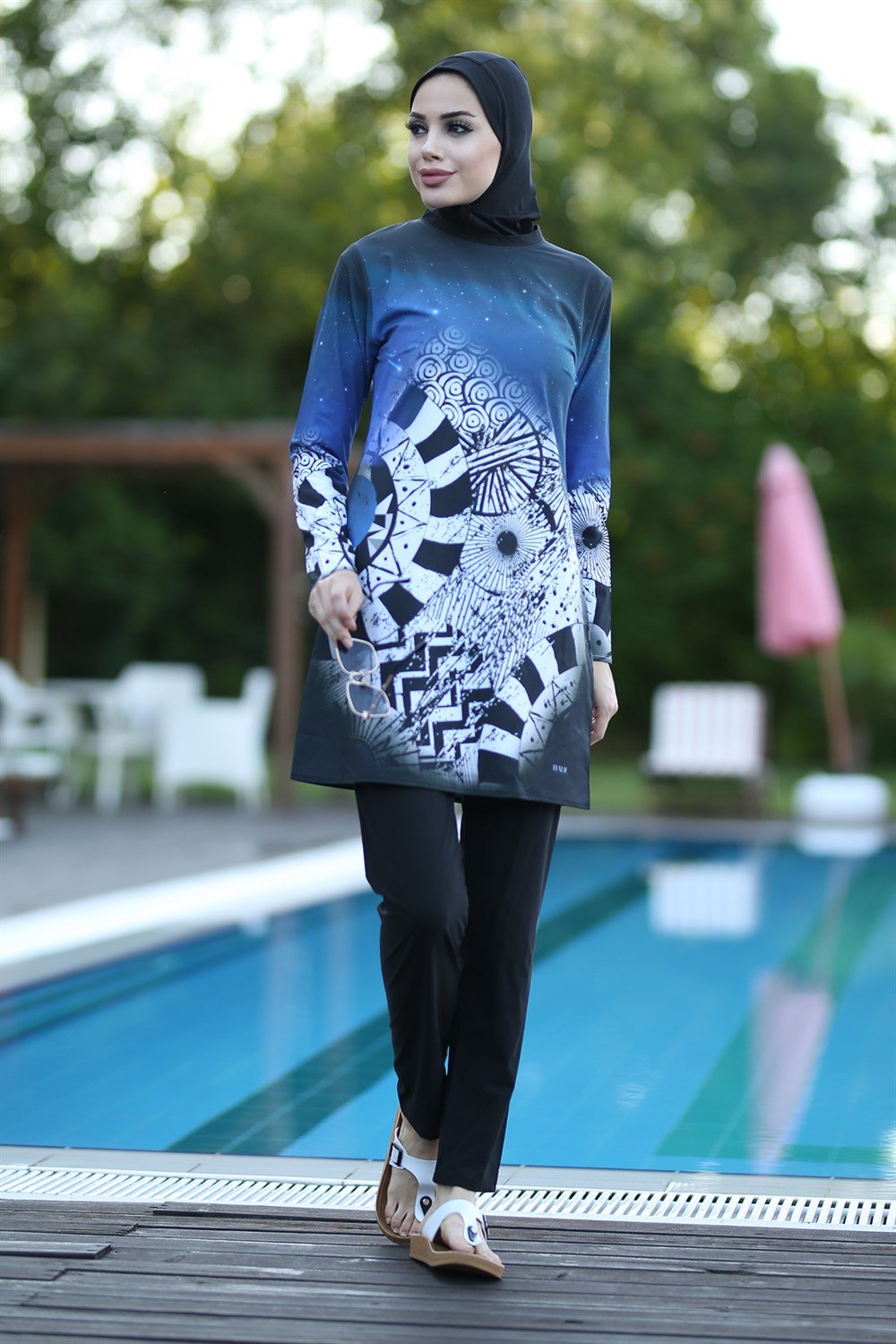 Likralı Sportif Tam Kapalı Yaz Gecesi Tesettür Mayo