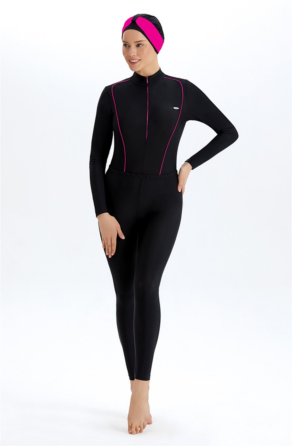 Likralı Tam Kapalı 3'lü Yüzücü Tesettür Mayo 4209 Siyah