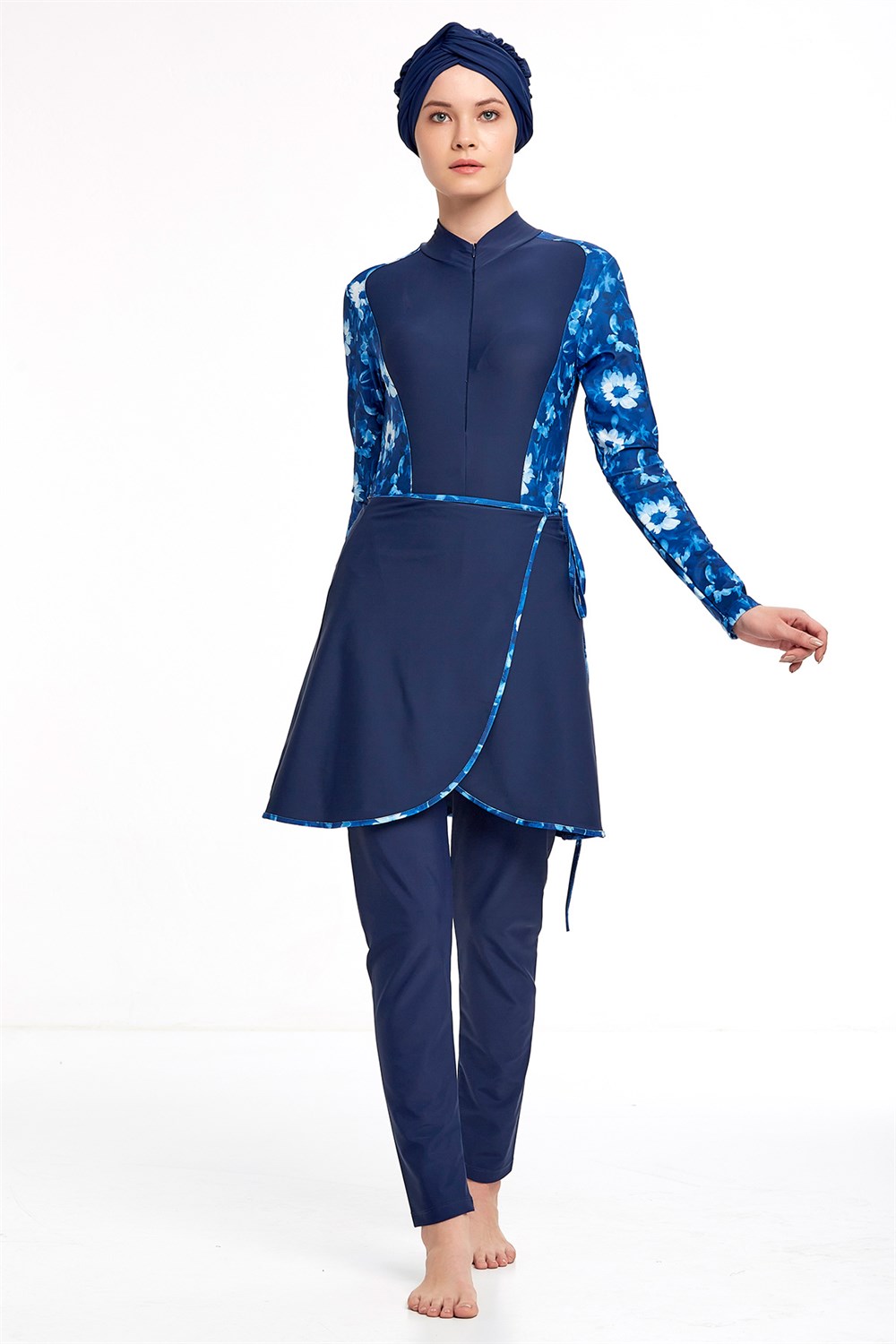 Likralı Tam Kapalı 3'lü Yüzücü Tesettür Mayo 4359 Koyu Lacivert