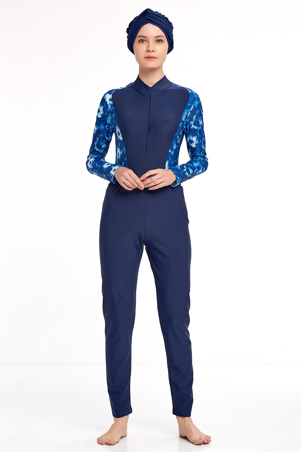 Likralı Tam Kapalı 3'lü Yüzücü Tesettür Mayo 4359 Koyu Lacivert