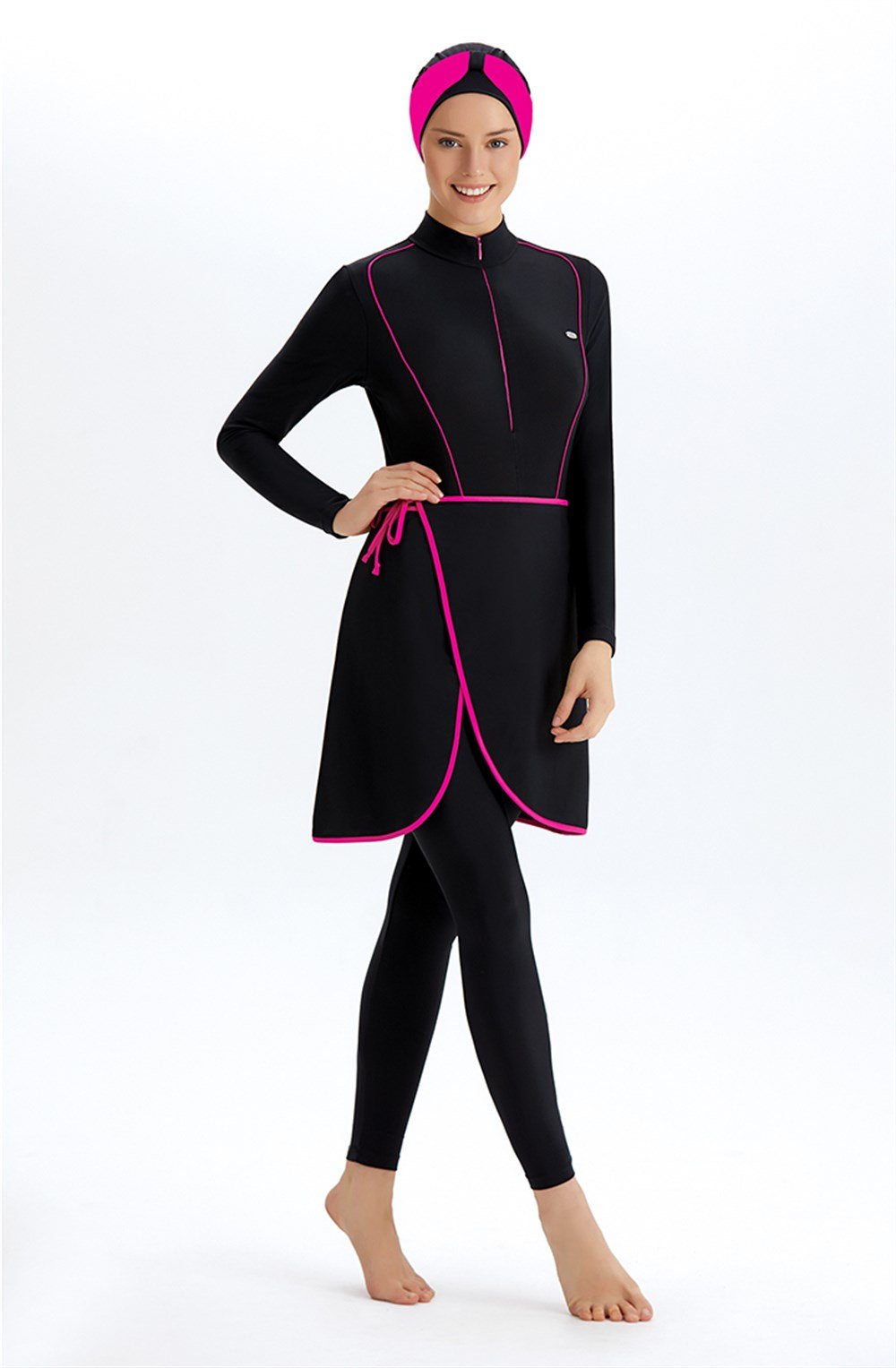 Likralı Tam Kapalı 3'lü Yüzücü Tesettür Mayo 4209 Siyah