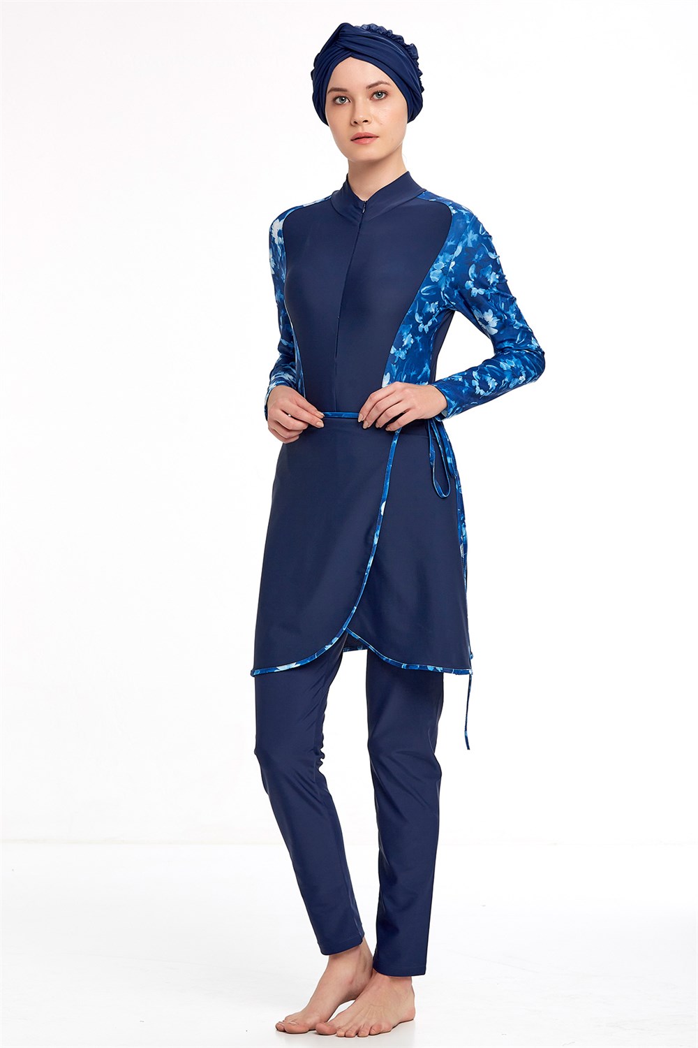 Likralı Tam Kapalı 3'lü Yüzücü Tesettür Mayo 4359 Koyu Lacivert