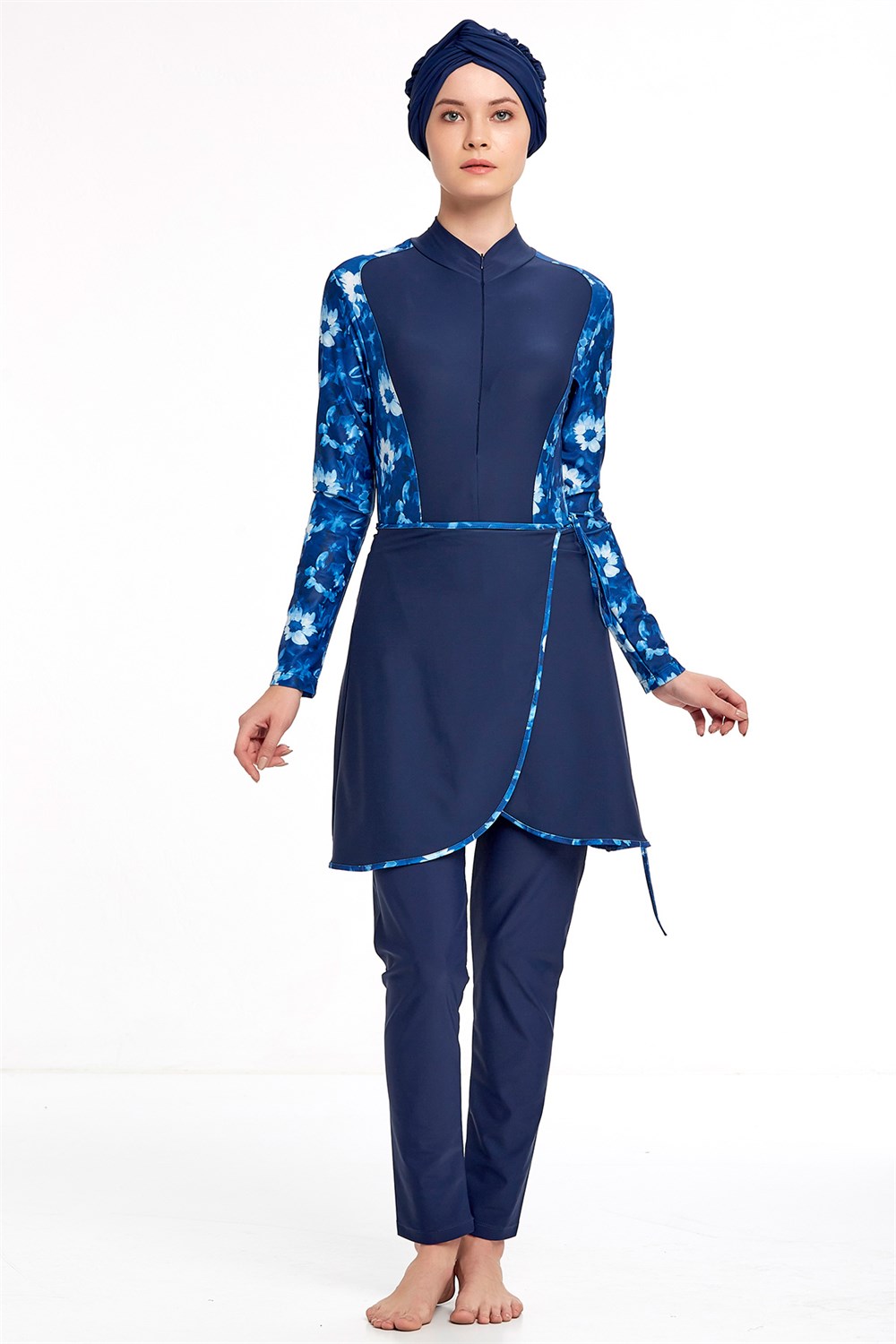 Likralı Tam Kapalı 3'lü Yüzücü Tesettür Mayo 4359 Koyu Lacivert