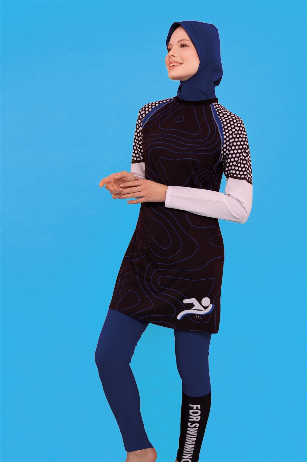 Likralı Tam Kapalı Desenli Sportif Tesettür Mayo