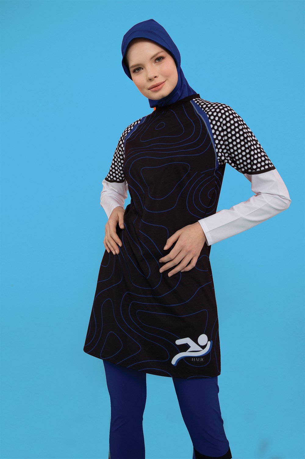 Likralı Tam Kapalı Desenli Sportif Tesettür Mayo