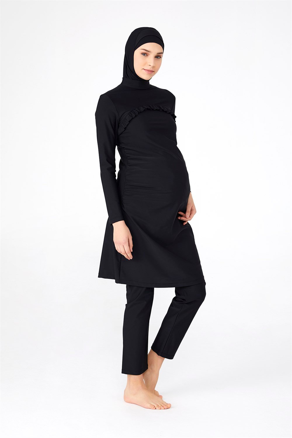 Likralı Tam Kapalı Hamile Tesettür Mayo 4276 Siyah