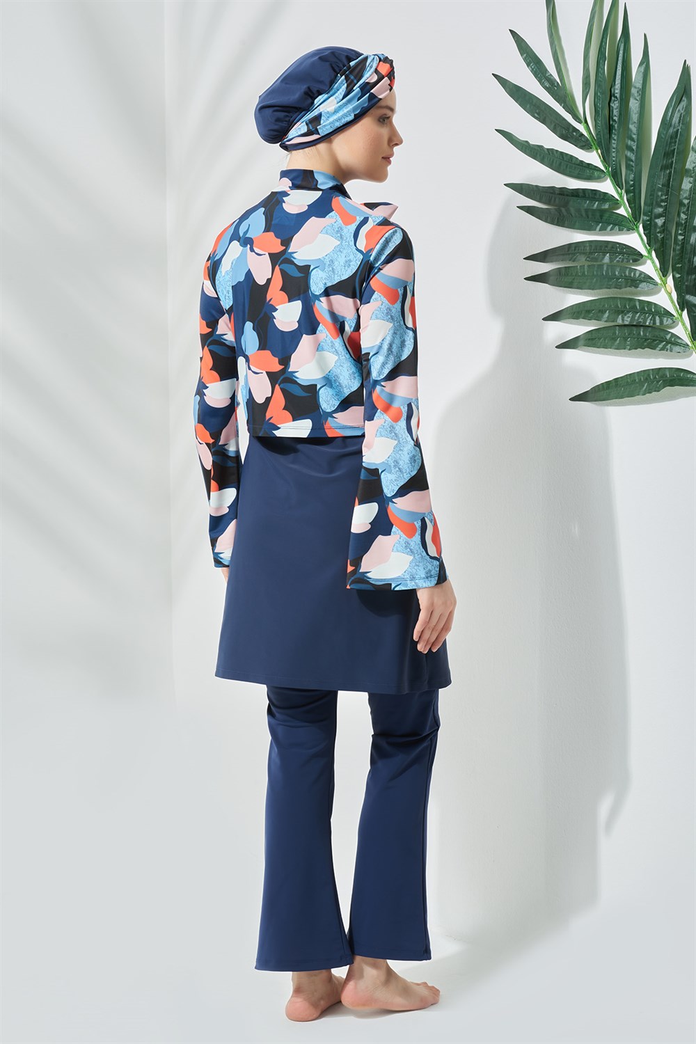 Likralı Tam Kapalı Kapaklı Tesettür Mayo 3028 Koyu Lacivert