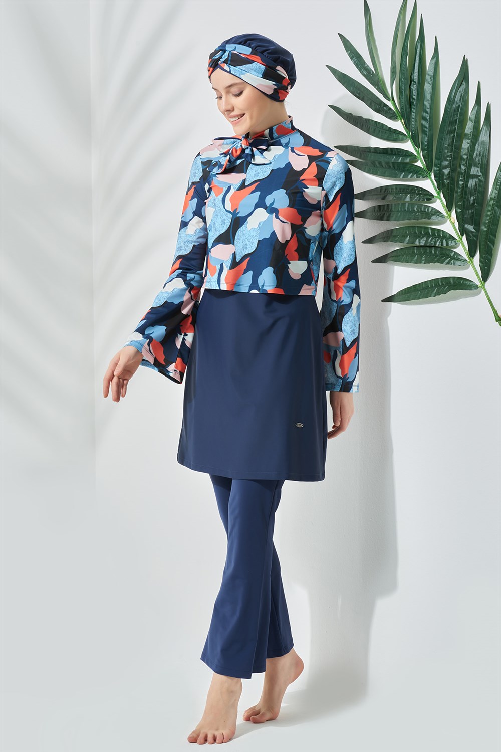 Likralı Tam Kapalı Kapaklı Tesettür Mayo 3028 Koyu Lacivert