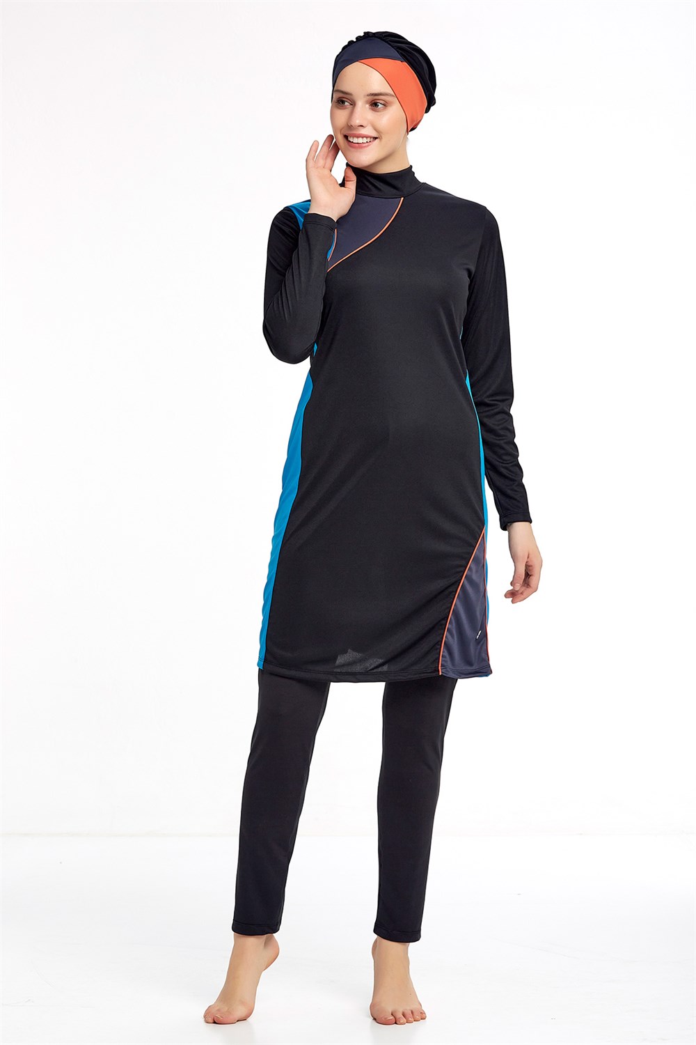 Likralı Tam Kapalı Mayo 0914 Siyah