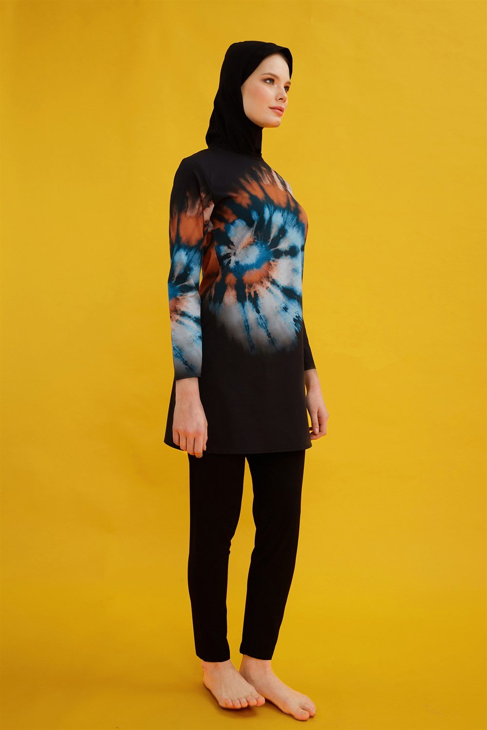 Likralı Tam Kapalı Rüzgar Gülü Tesettür Mayo