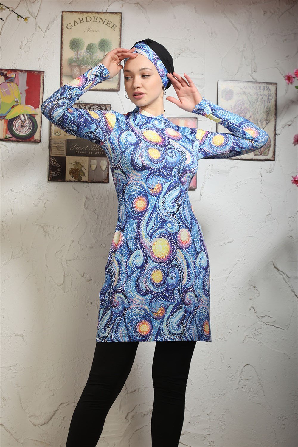 Likralı Tam Kapalı Tesettür Mayo 2109 Esra Sulu Boya