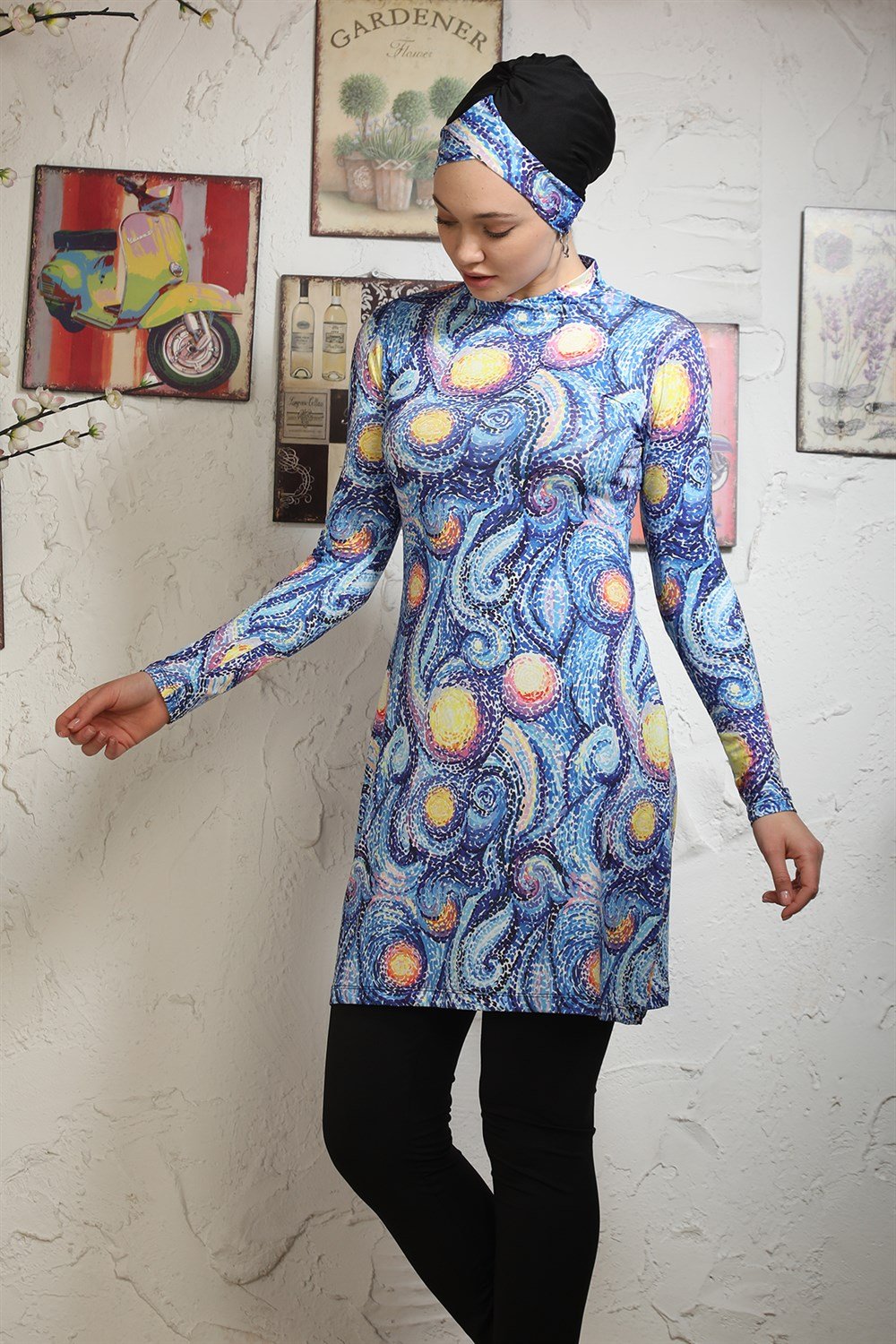 Likralı Tam Kapalı Tesettür Mayo 2109 Esra Sulu Boya