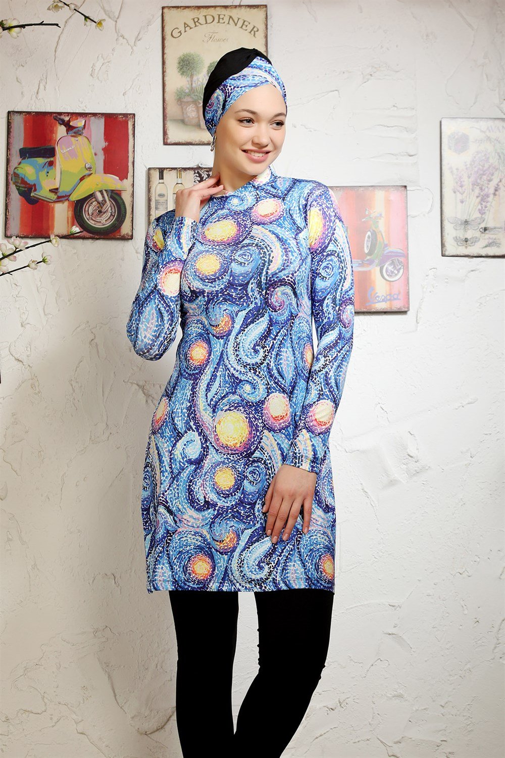 Likralı Tam Kapalı Tesettür Mayo 2109 Esra Sulu Boya