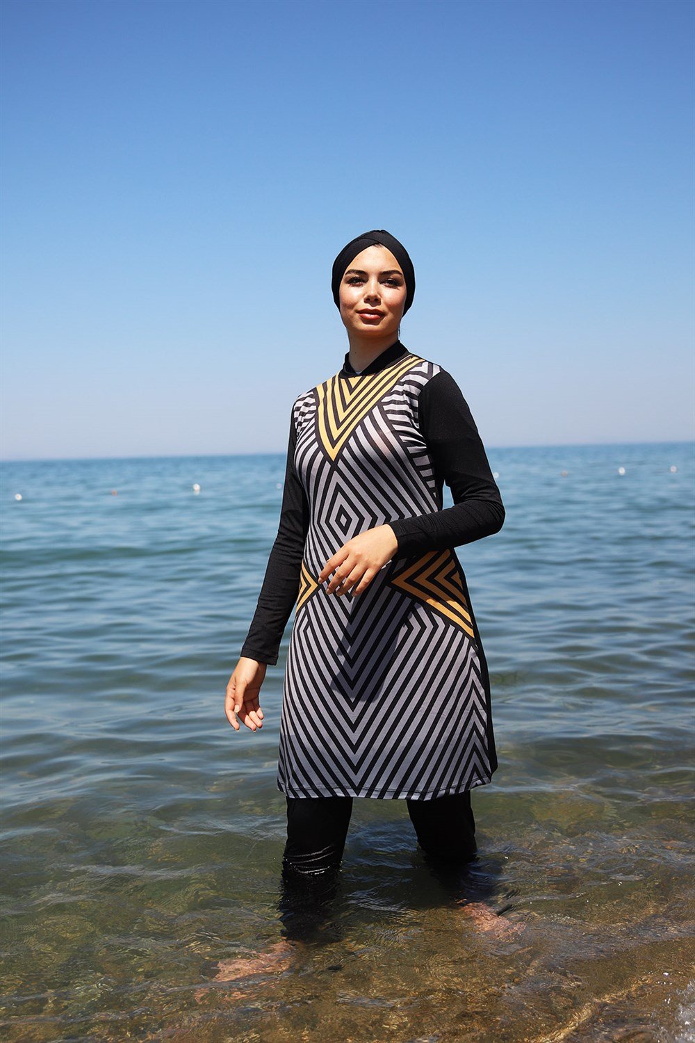 Likralı Tam Kapalı Tesettür Mayo 2109 Esra Geometrik