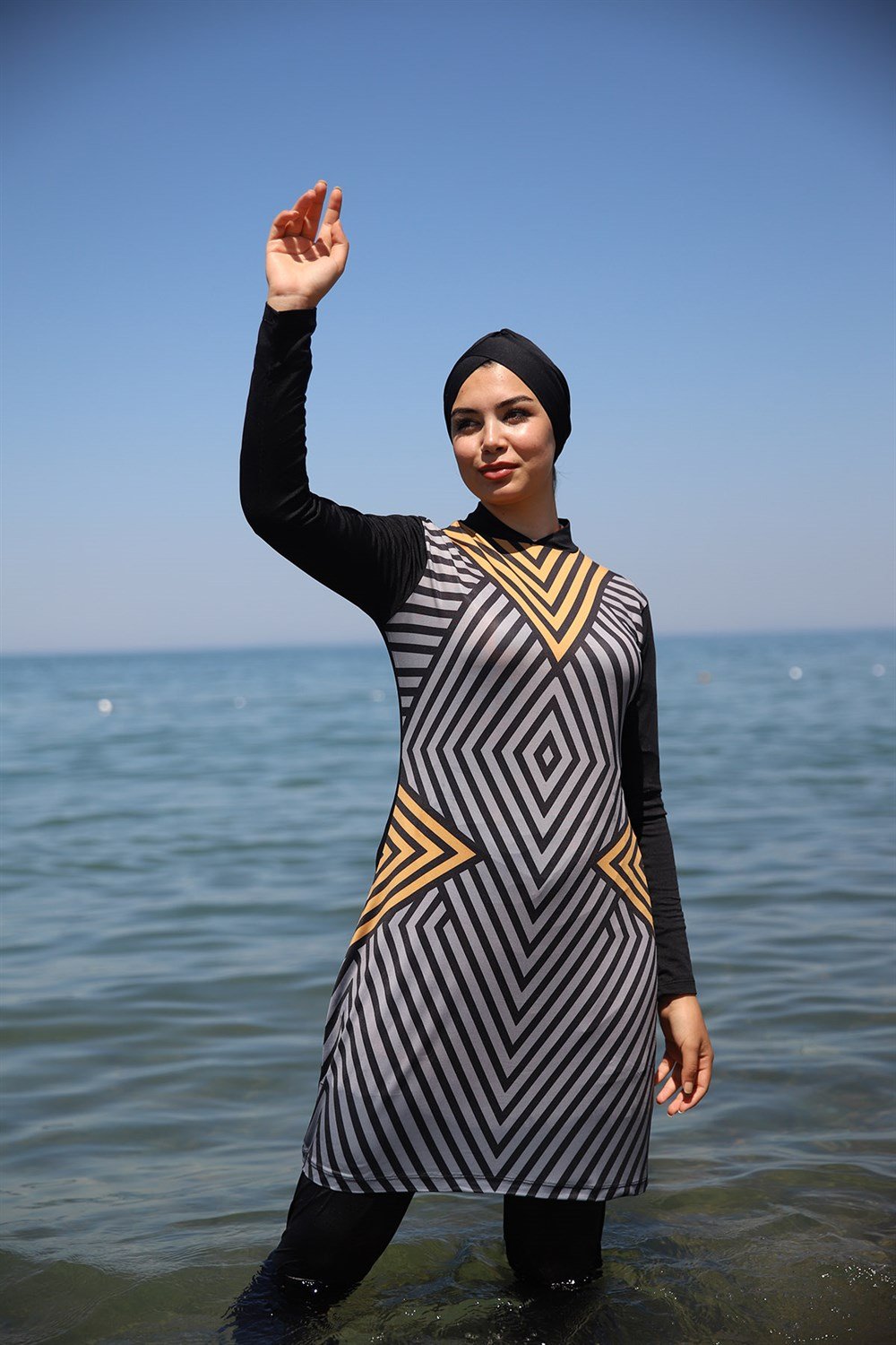 Likralı Tam Kapalı Tesettür Mayo 2109 Esra Geometrik