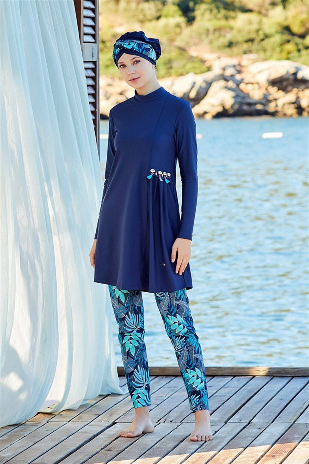 Likralı Tam Kapalı Tesettür Mayo 4256 Koyu Lacivert