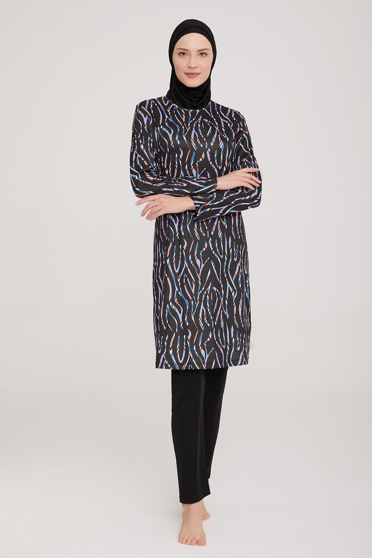 Likralı Tam Kapalı Tesettür Mayo Adna 3 9032 Siyah Remsa Mayo