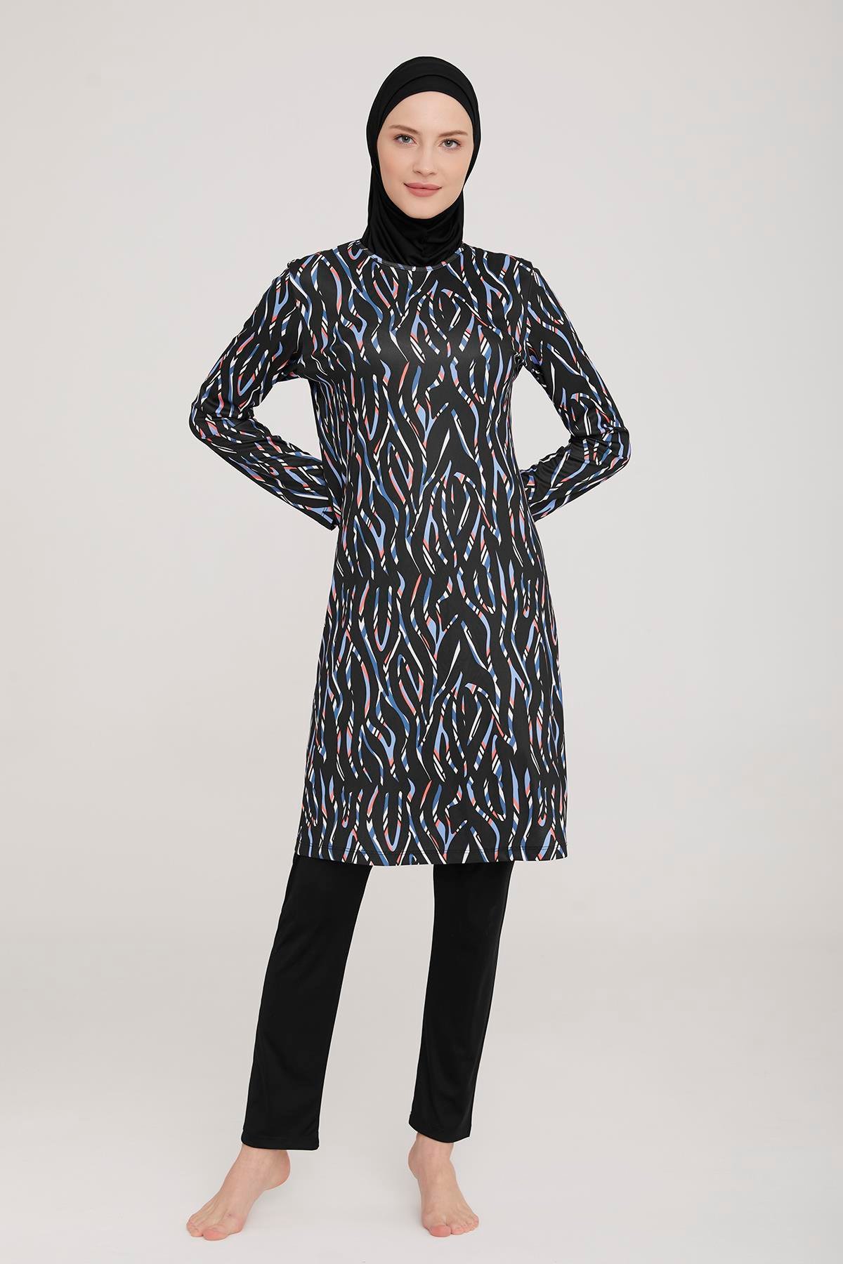 Likralı Tam Kapalı Tesettür Mayo Adna 3 9032 Siyah Remsa Mayo