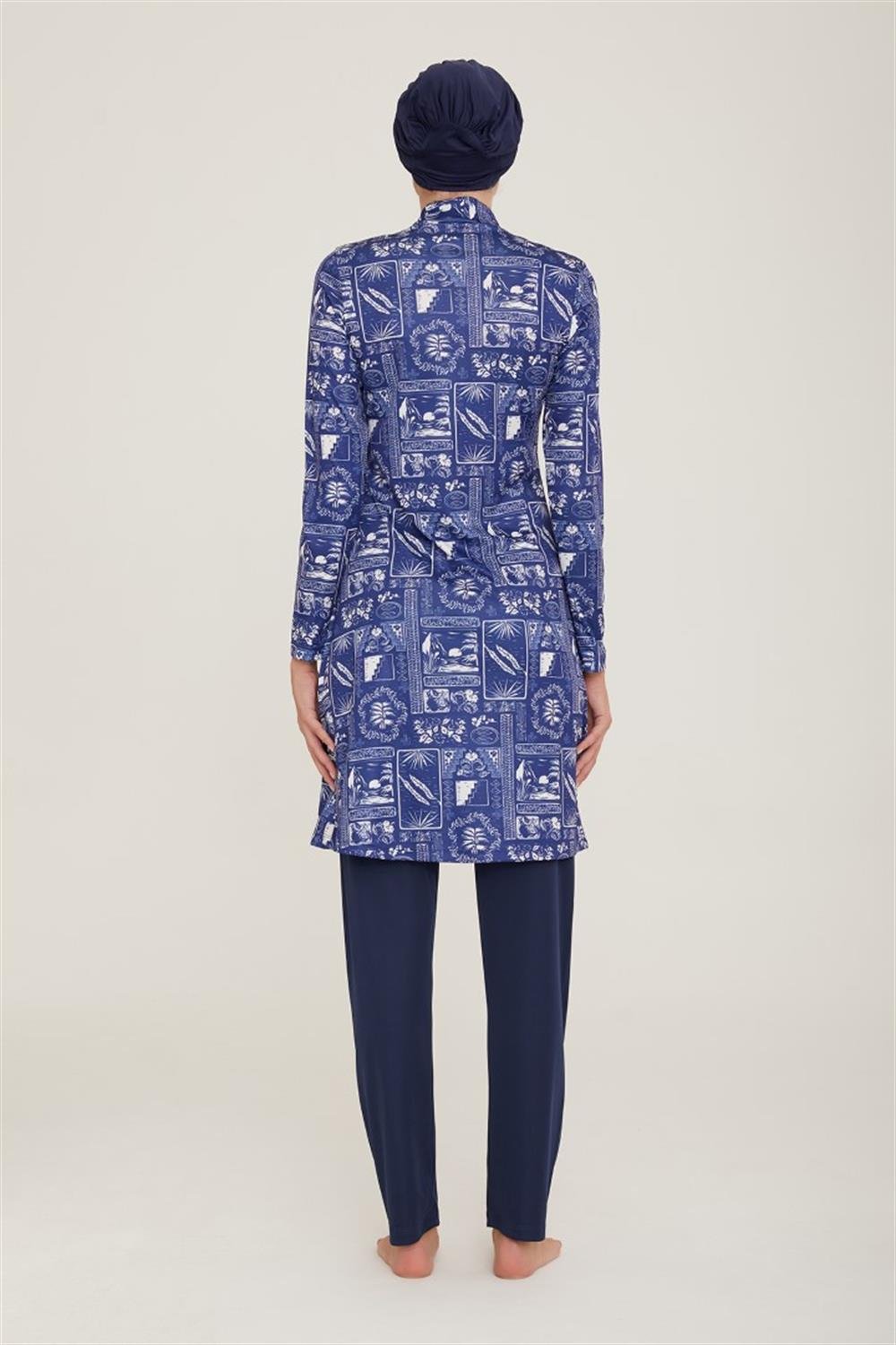 Likralı Tam Kapalı Tesettür Mayo Affan 2 9001 Koyu Lacivert Remsa Mayo