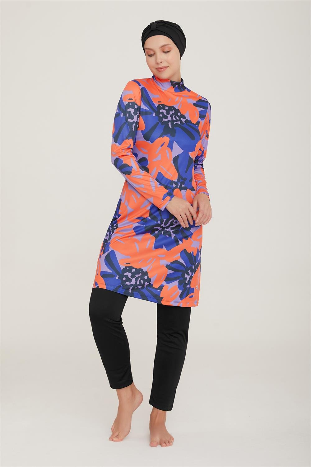 Likralı Tam Kapalı Tesettür Mayo Affan 3 9002 Siyah Remsa Mayo