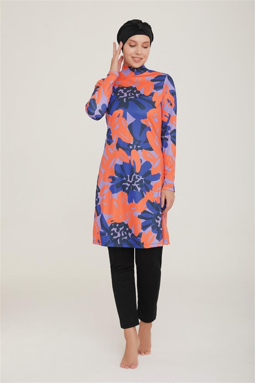 Likralı Tam Kapalı Tesettür Mayo Affan 3 9002 Siyah Remsa Mayo