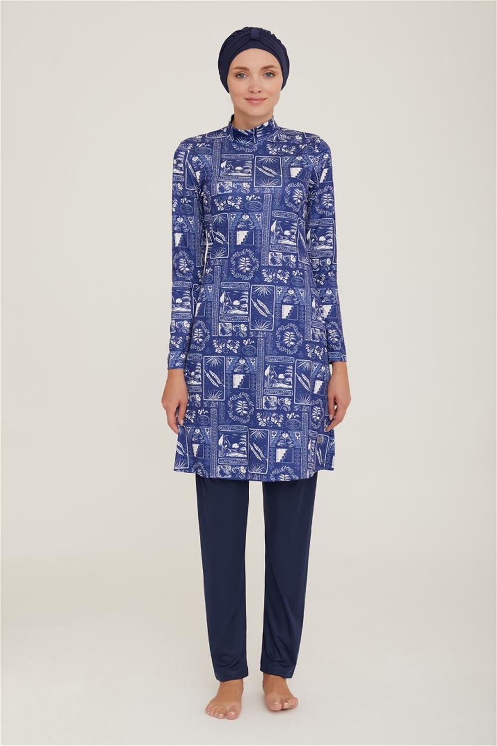 Likralı Tam Kapalı Tesettür Mayo Affan 2 9001 Koyu Lacivert Remsa Mayo