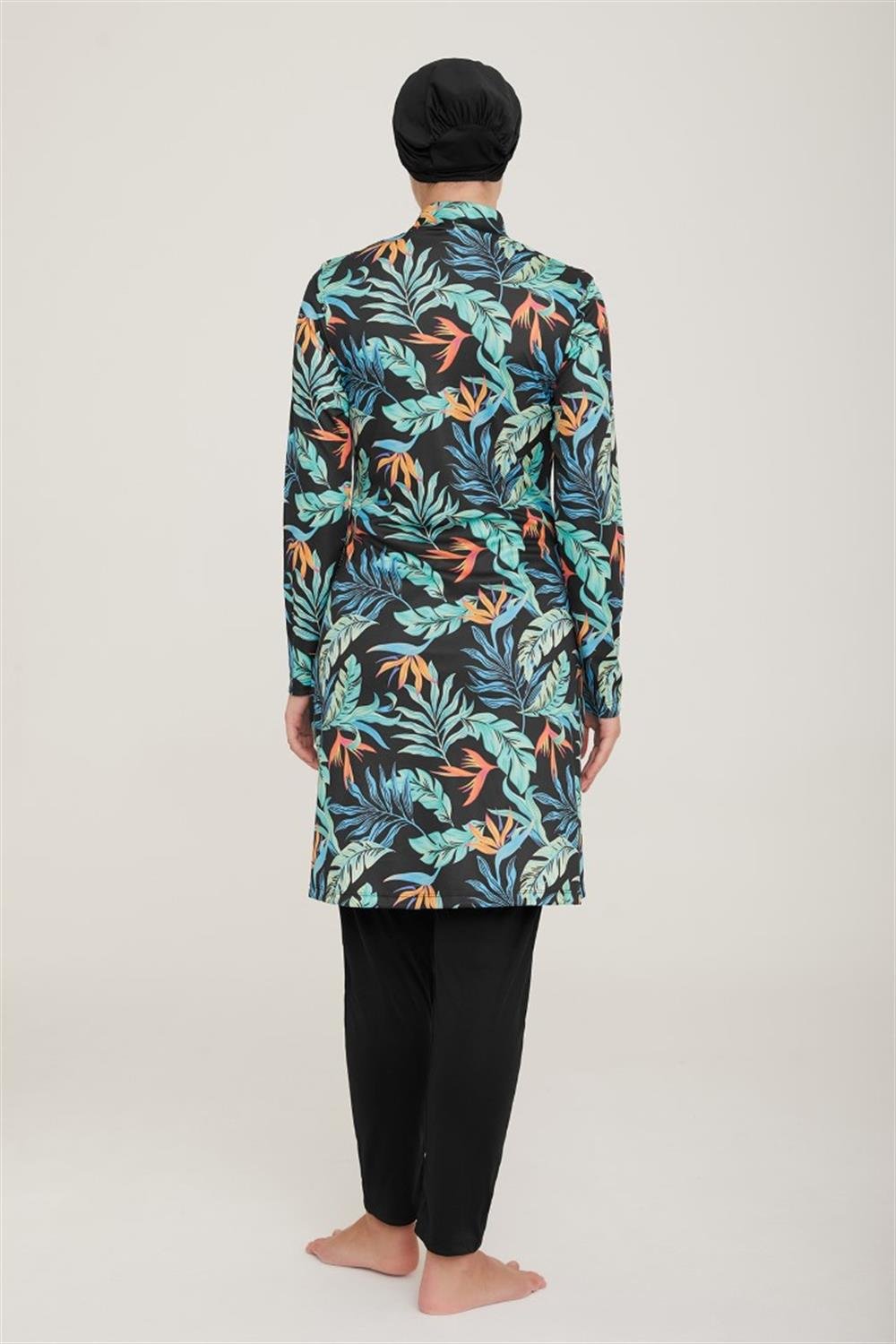 Likralı Tam Kapalı Tesettür Mayo Affan 4 9003 Siyah Remsa Mayo