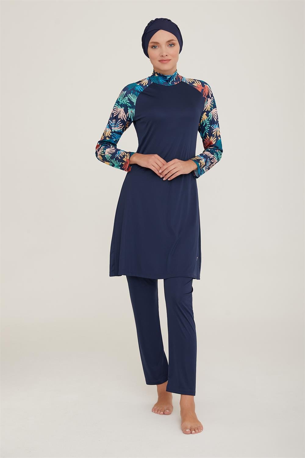 Likralı Tam Kapalı Tesettür Mayo Aksa 1 9013 Koyu Lacivert Remsa Mayo