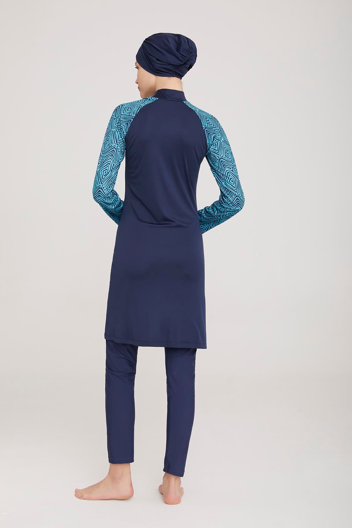 Likralı Tam Kapalı Tesettür Mayo Aksa 2 9016 Koyu Lacivert Remsa Mayo