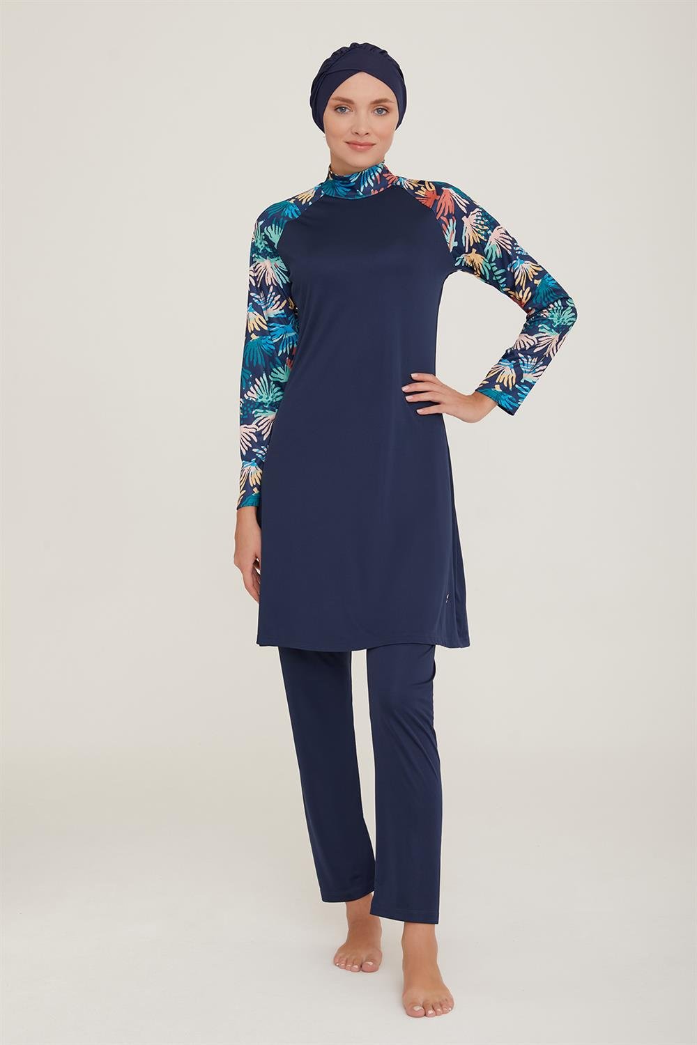 Likralı Tam Kapalı Tesettür Mayo Aksa 1 9013 Koyu Lacivert Remsa Mayo