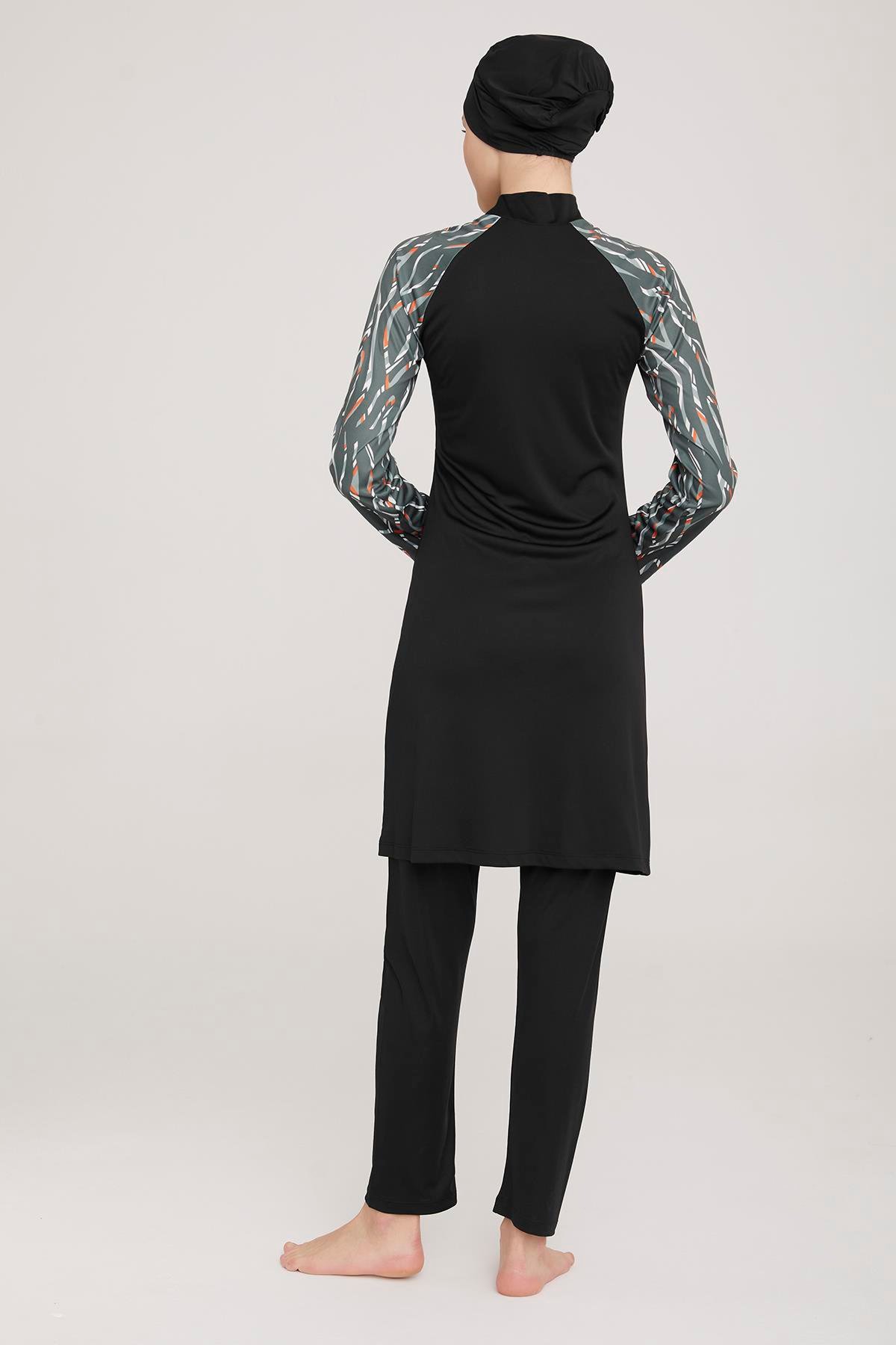 Likralı Tam Kapalı Tesettür Mayo Aksa 3 9017 Siyah Remsa Mayo