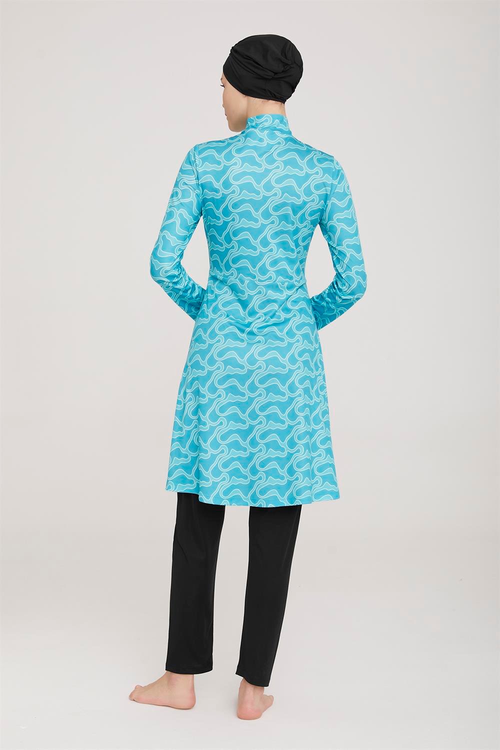 Likralı Tam Kapalı Tesettür Mayo Alun 9010 Siyah Remsa Mayo