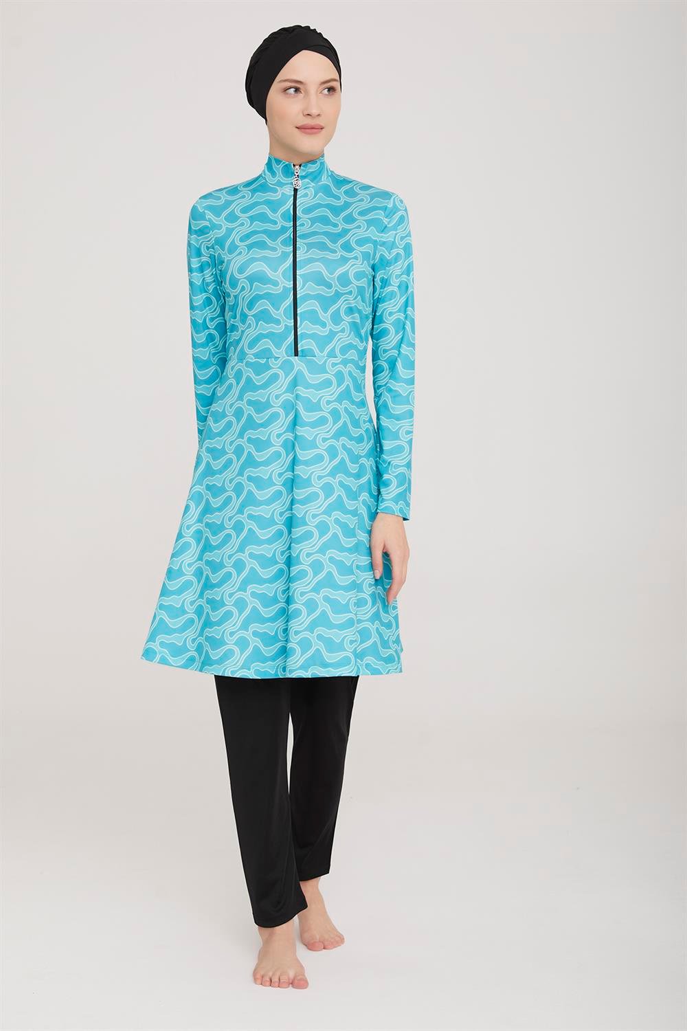 Likralı Tam Kapalı Tesettür Mayo Alun 9010 Siyah Remsa Mayo