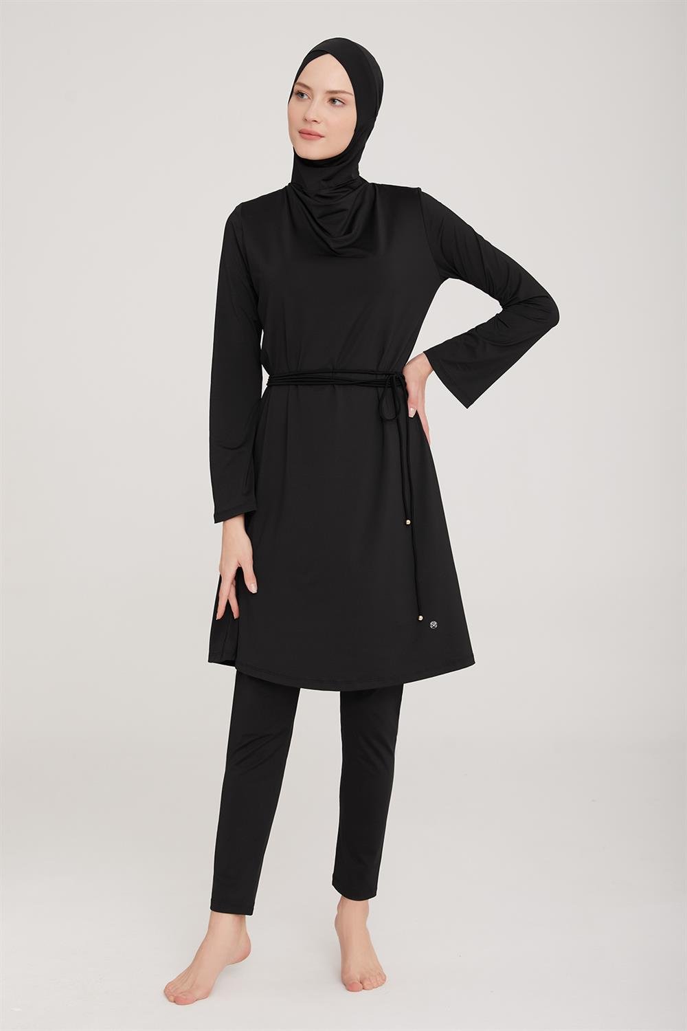 Likralı Tam Kapalı Tesettür Mayo Alyson 8031 Siyah Remsa Mayo